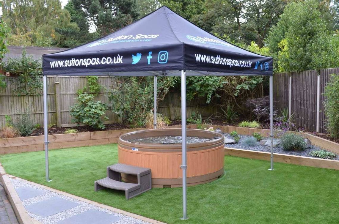 a custom branded hot tub gazebo