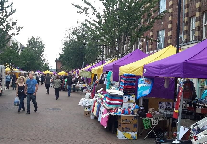 Rotherham market yellow and purple printed gazebos