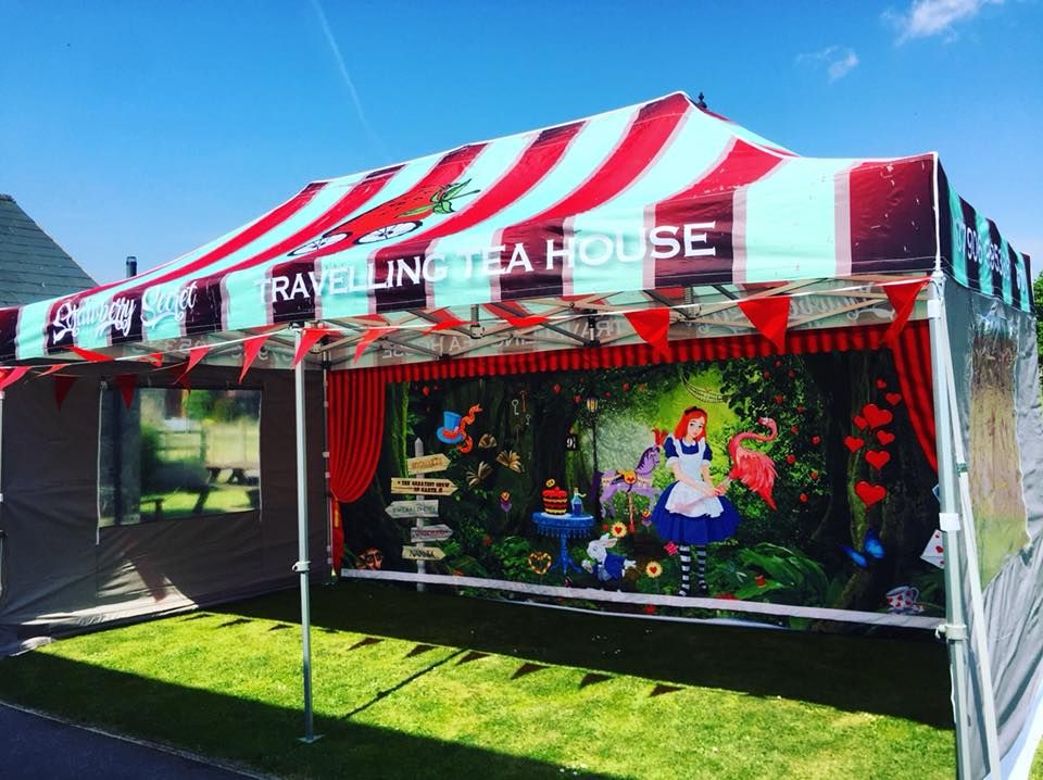 A gazebo with custom printed branding for a streetfood vendor