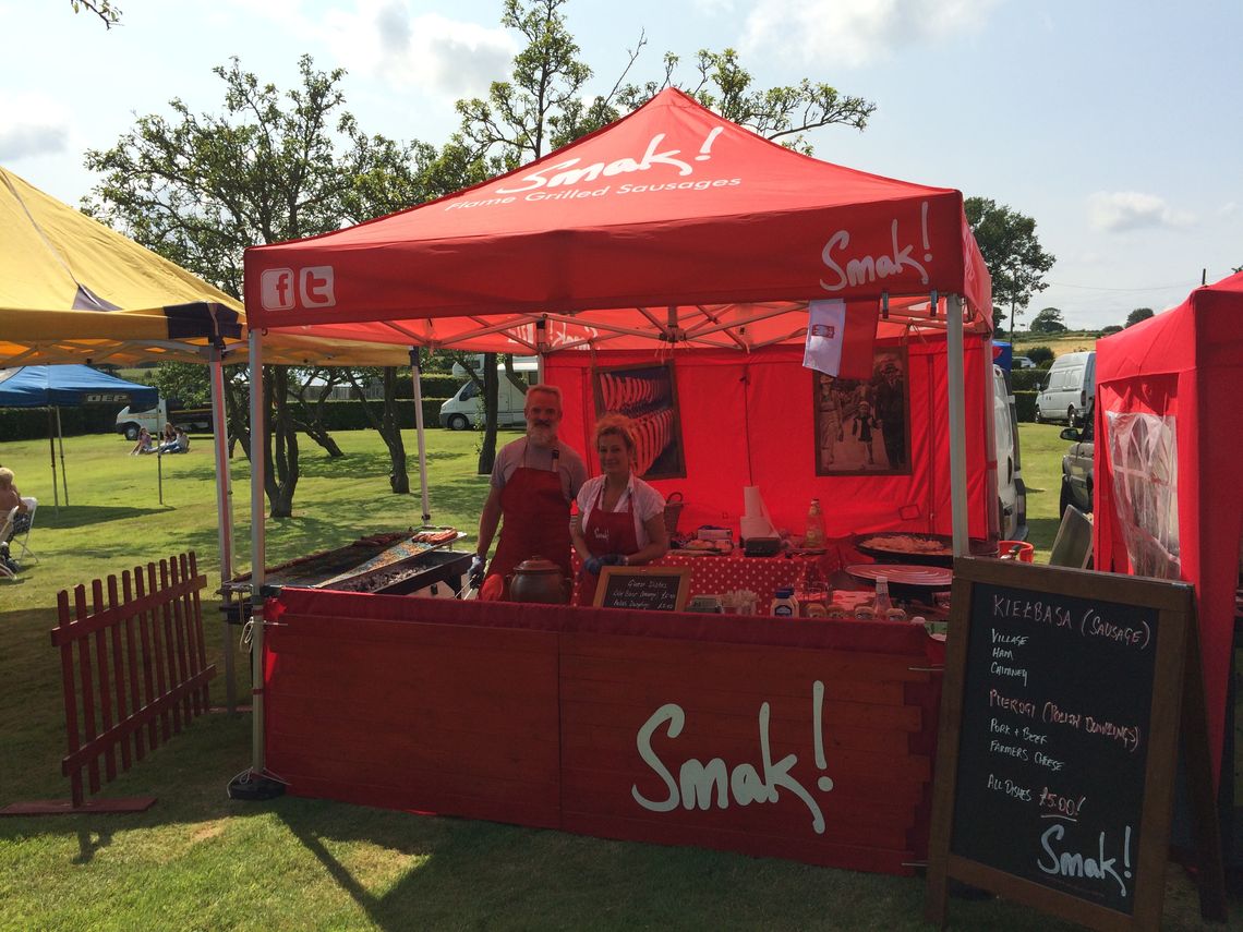 A gazebo with custom printed branding for a streetfood vendor