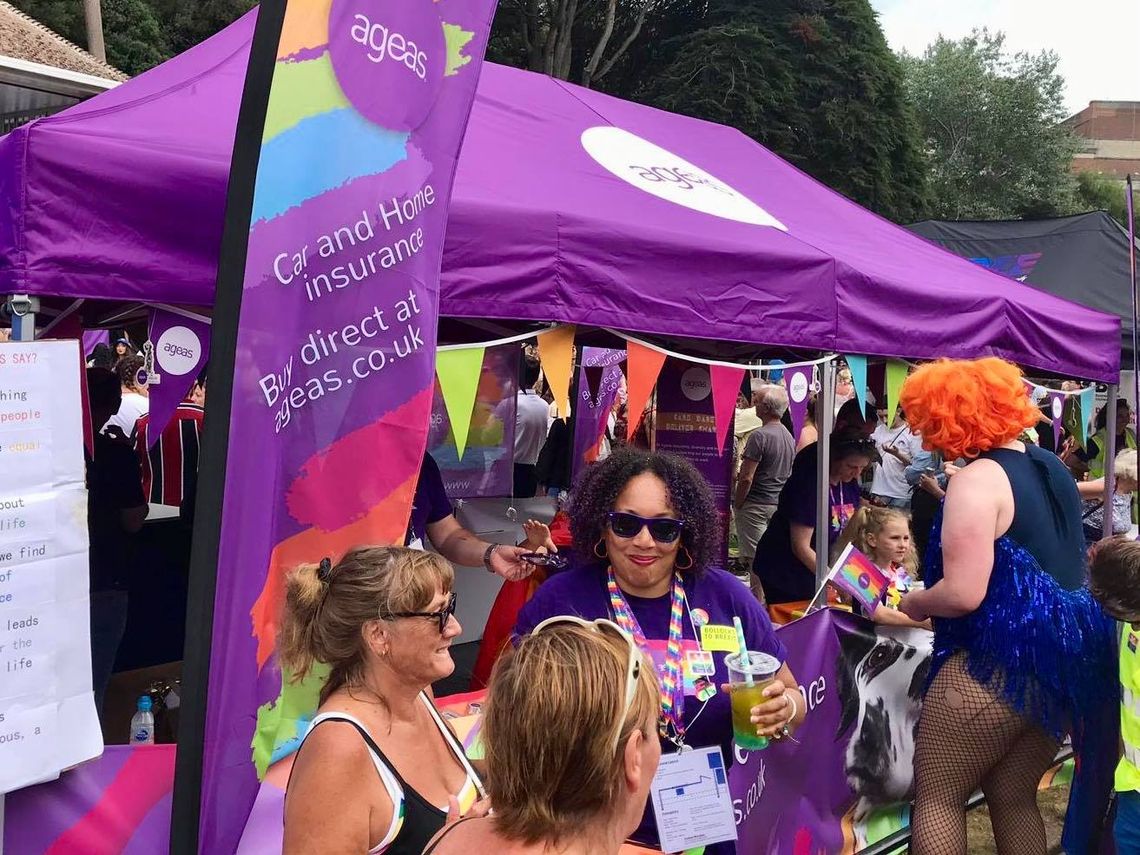 Printed Purple Information Gazebo at an outdoor event