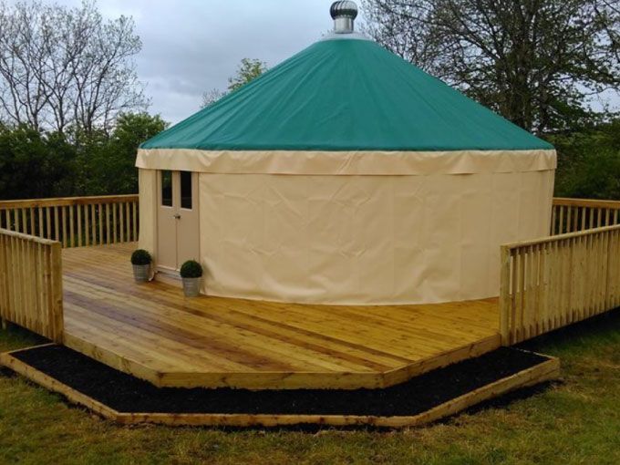 A glamping yurt set up outdoors