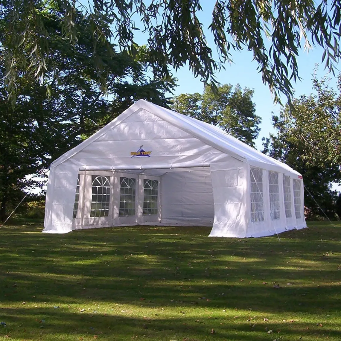 A 6m x 8m marquee in a large garden