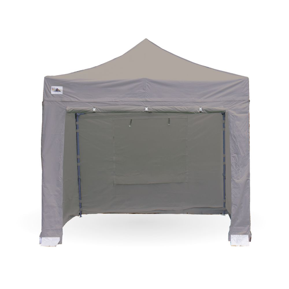 Grey gazebo with grey sidewalls