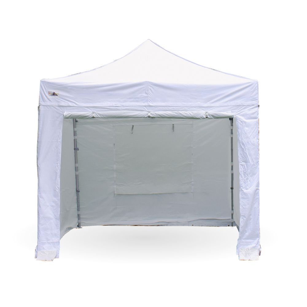 Compact white gazebo with sides