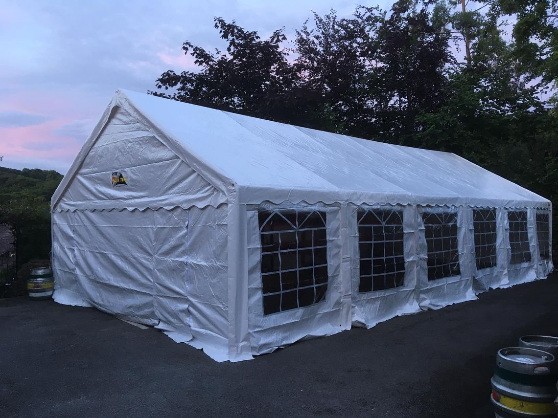 Large heavy duty marquee in a beer garden