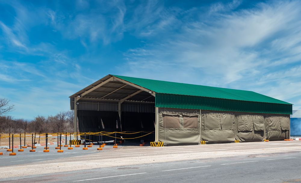 A fast build temporary warehouse tent