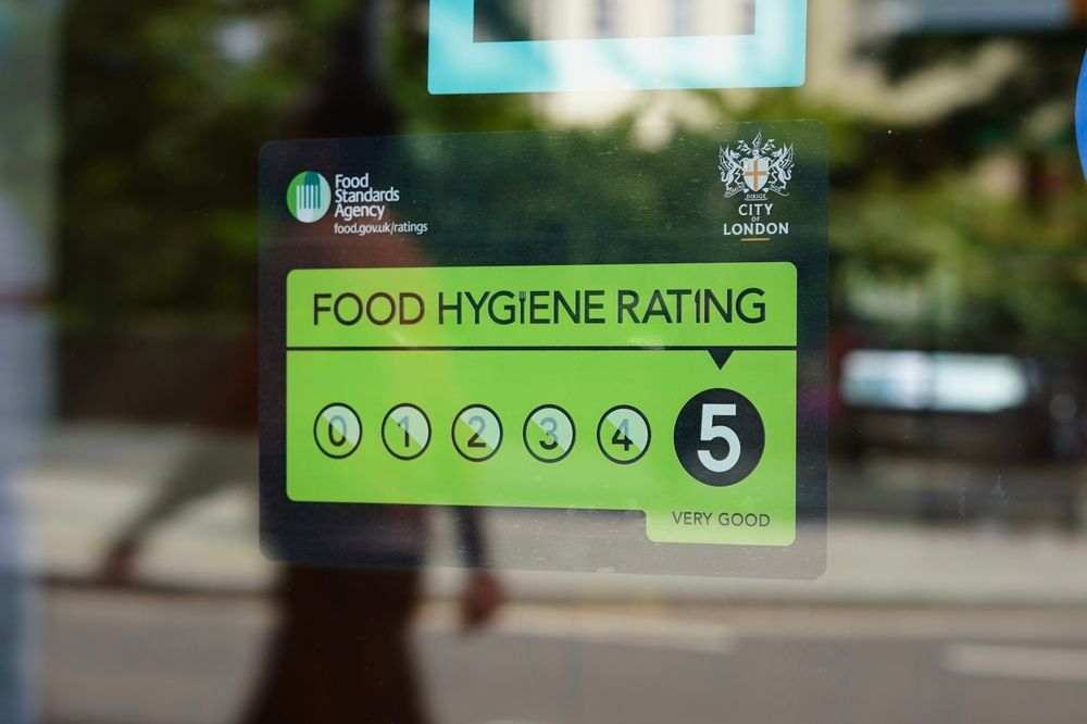 5 star food hygiene sticker in a window