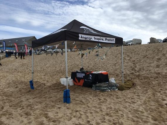 Black and white printed sports gazebo on beach