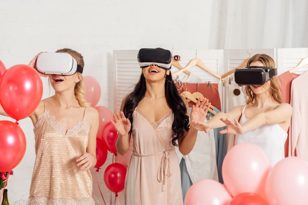 Virtual reality event party with 3 ladies