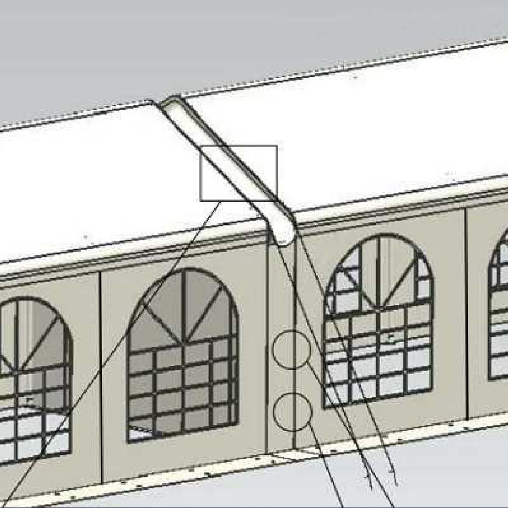 Illustration of marquee gutter kit which can help to extend capacity of a marquee